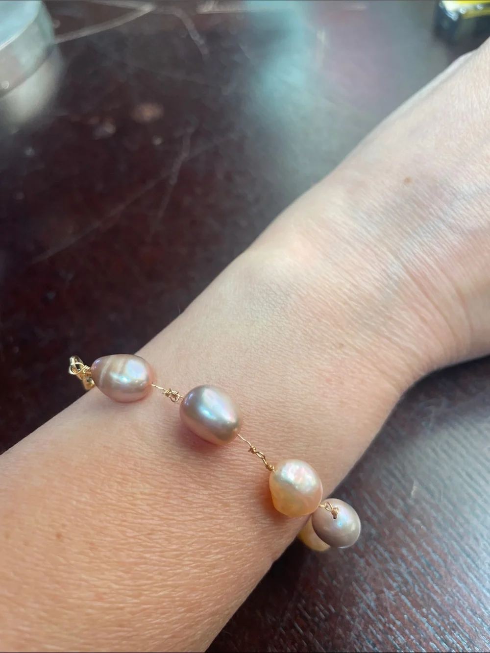 Baroque Pearl Link Bracelet in Multi-Tone Pearlescent with Gold plated chain